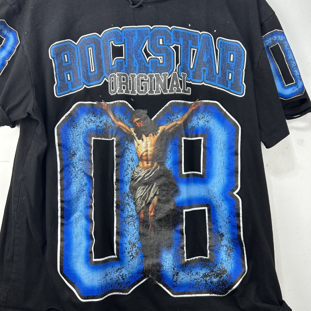 Rockstar Original Jesus Graphic T Shirt Mens L Y2K Grunge Streetwear"